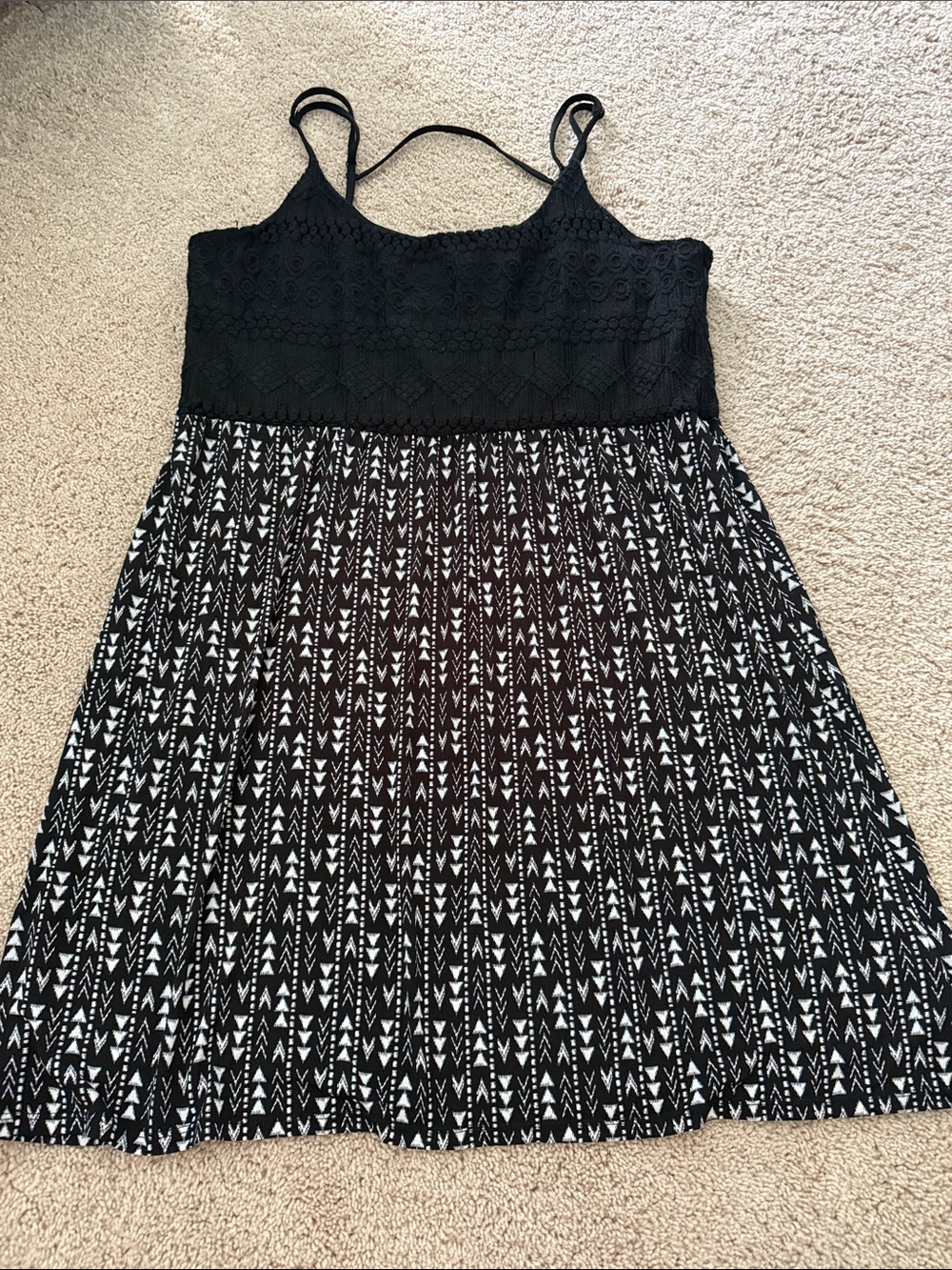 Maurices | Black + White Lace Aztec Print Sleveeless Babydoll Mini Dress